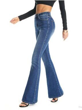 High Rise Bootcut Flare Jeans High Stretch Cotton Blend Denim